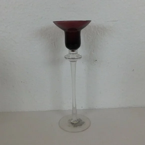 Purple Amethyst Bud Vase & 2 Taper Candle Holders Glass Eclectic Grouping 8-9" - Picture 4 of 9